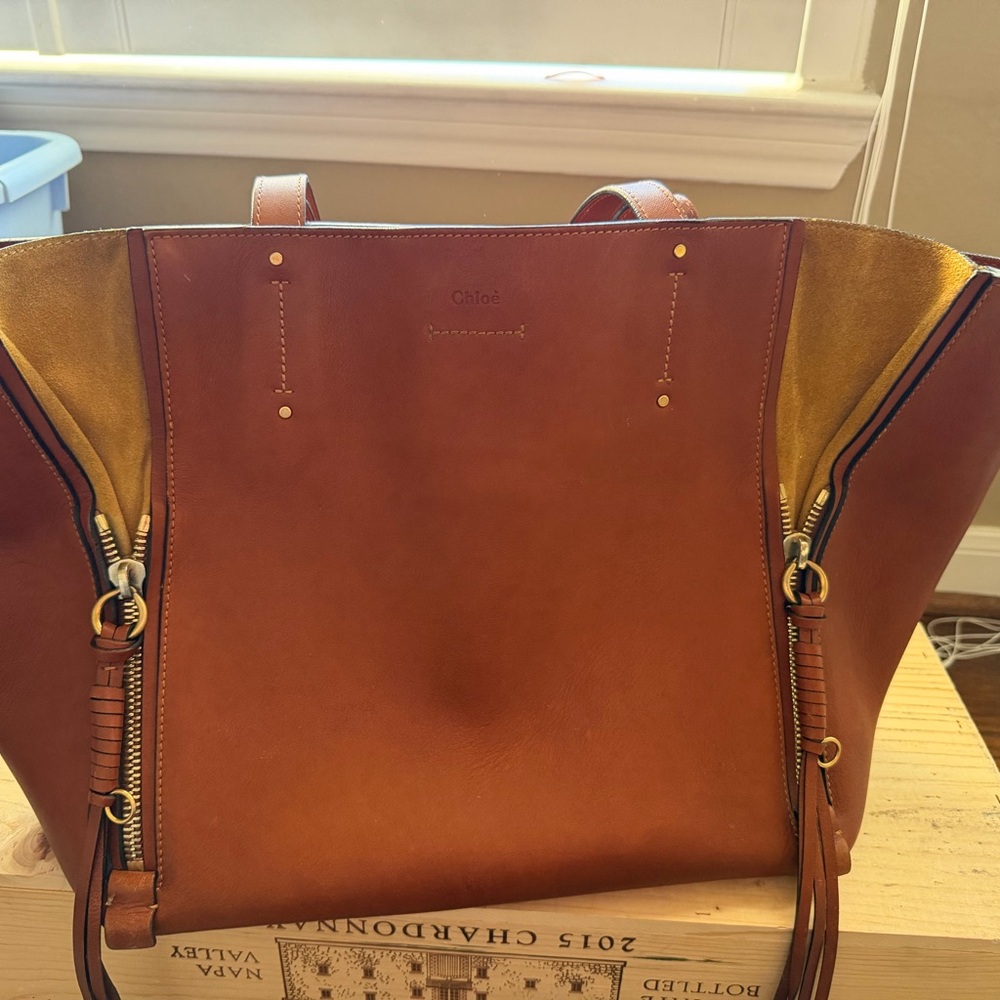 Chloé Brown and Gold Leather Milo Tote